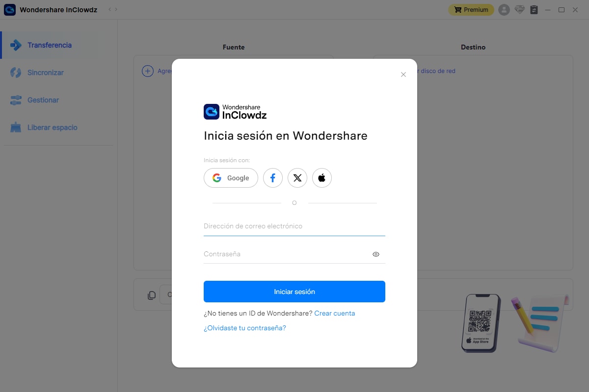 creando una cuenta en el software Wondershare InClowdz