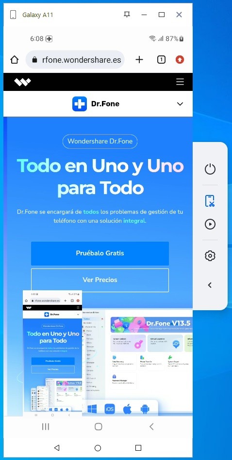 captura de pantalla de tu smartphone en la pc