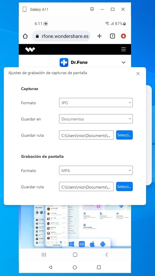 configura la grabación