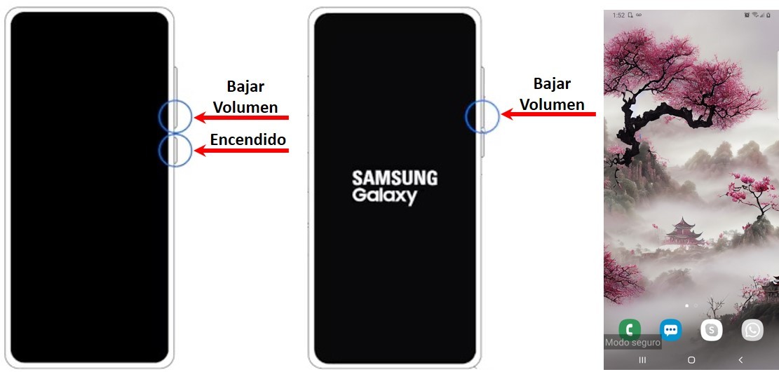 modo seguro en un dispositivo encendido