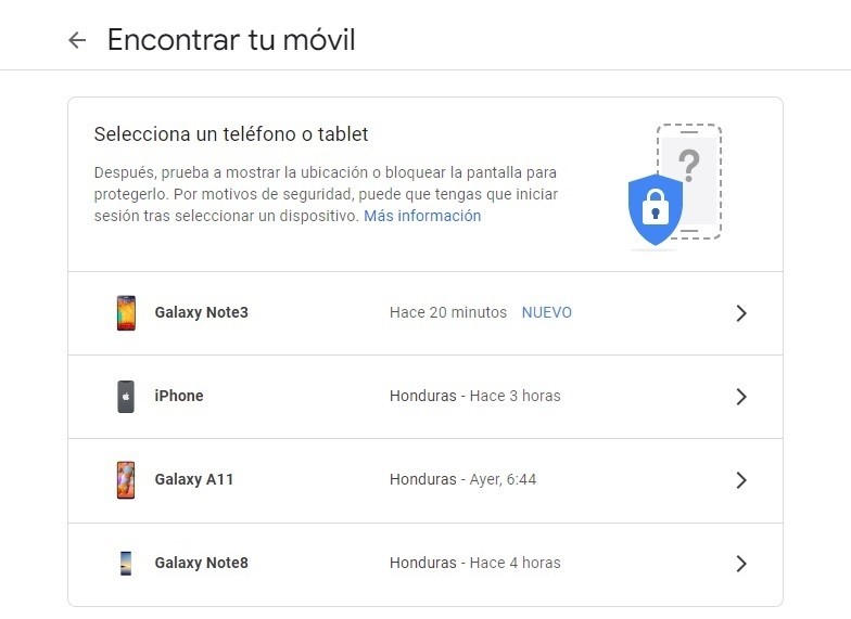 selecciona el dispositivo android bloqueado