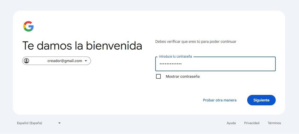 introducir la contraseña de tu cuenta de Google