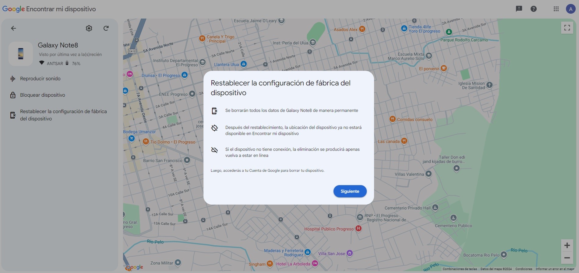 confirmar la eliminación del dispositivo