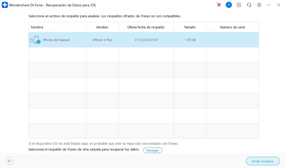 explora las copias de seguridad