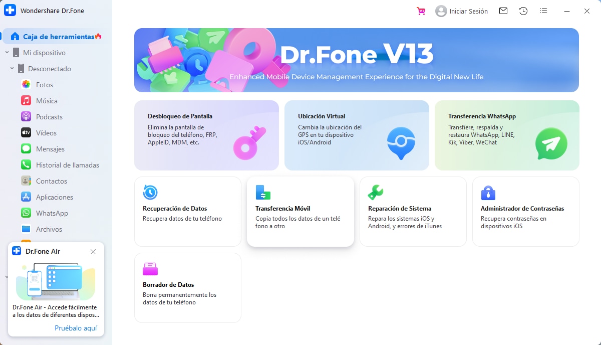 seleccionar el módulo de transferencia móvil de dr.fone