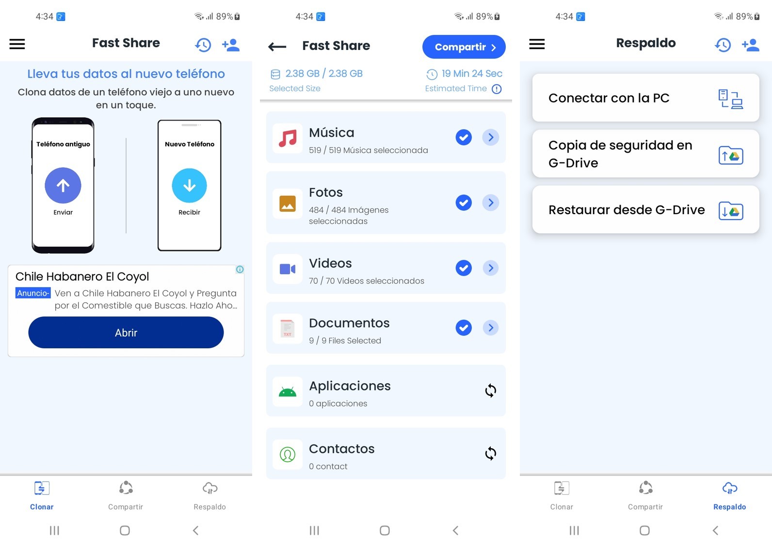 aplicación de transferencia de datos Fast Share para Android