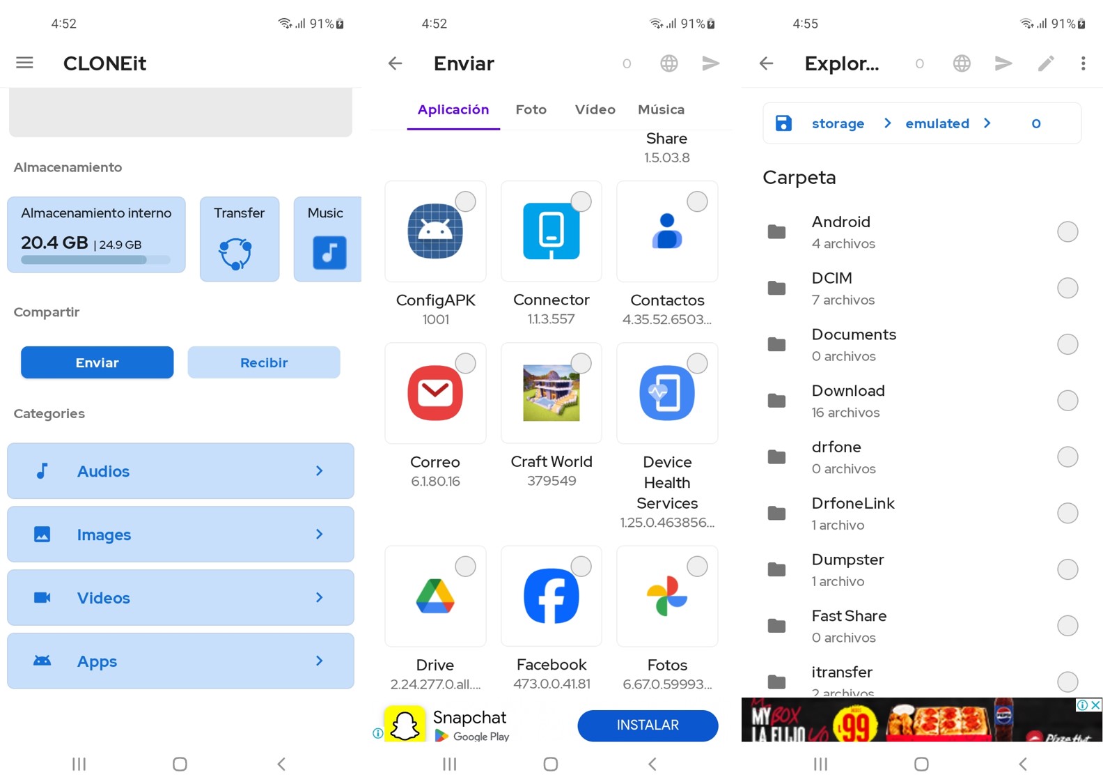 aplicación de transferencia de datos CLONEit para Android