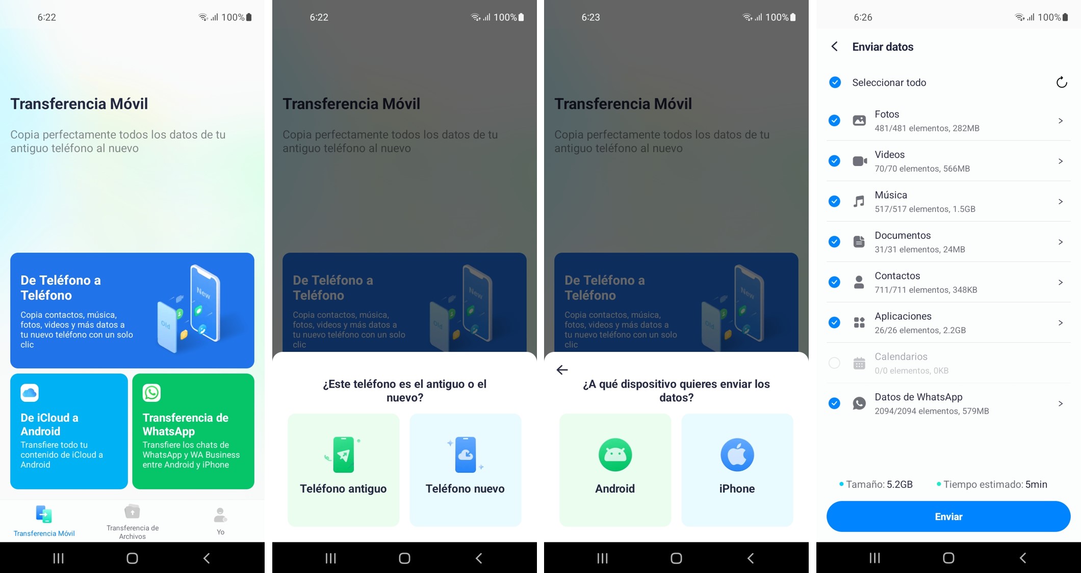 aplicación de transferencia de datos MobileTrans para Android