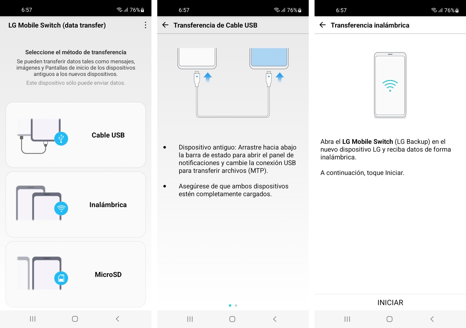 aplicación de transferencia de datos LG Mobile Switch para Android