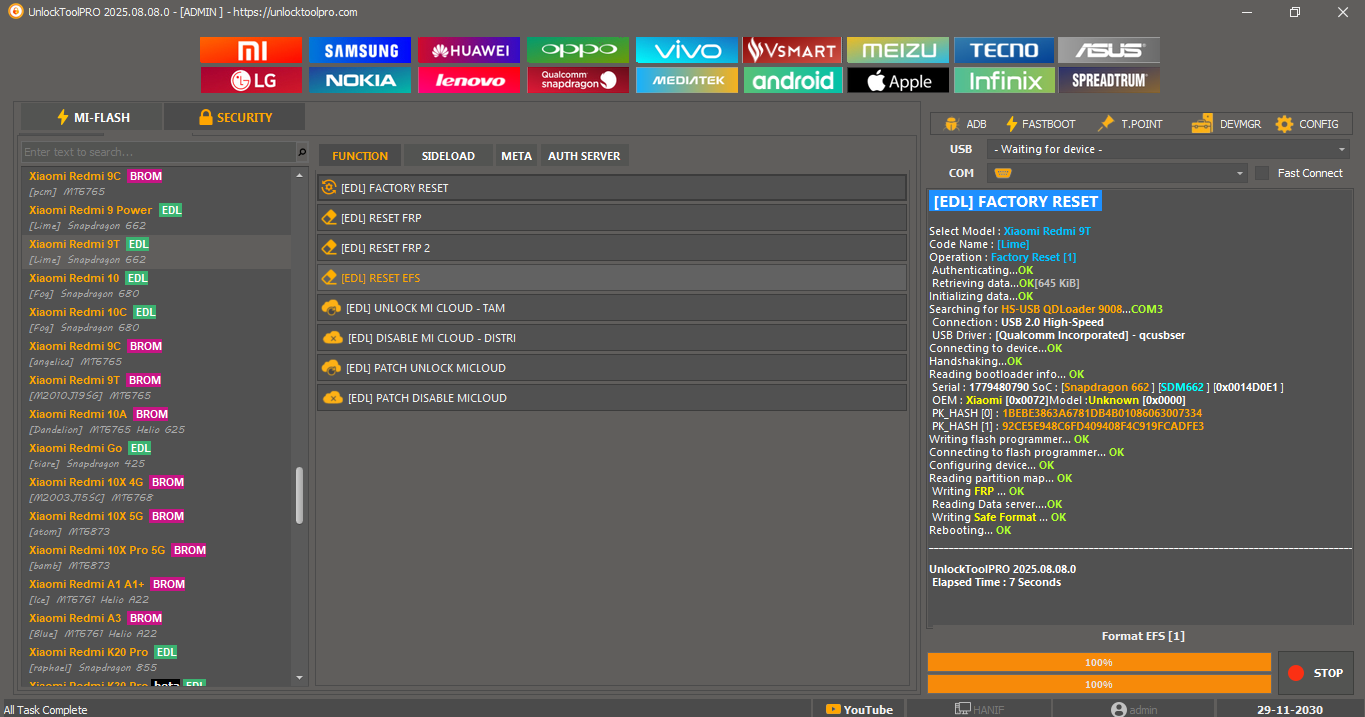 interface d'Unlocktool Pro