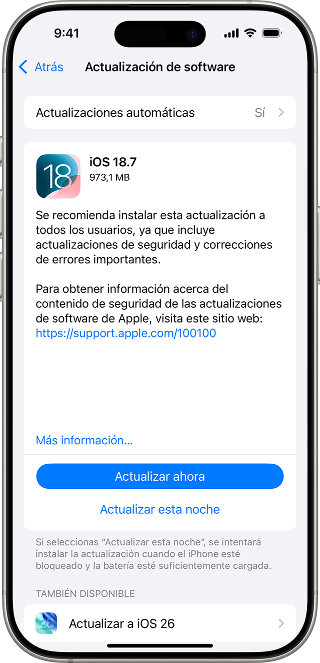 actualización de software en iPhone