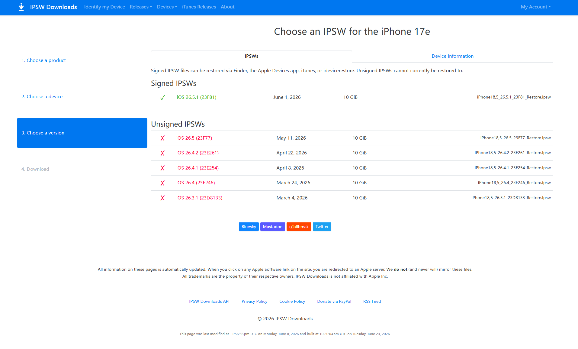 Elegir el firmware IPSW correcto para iPhone