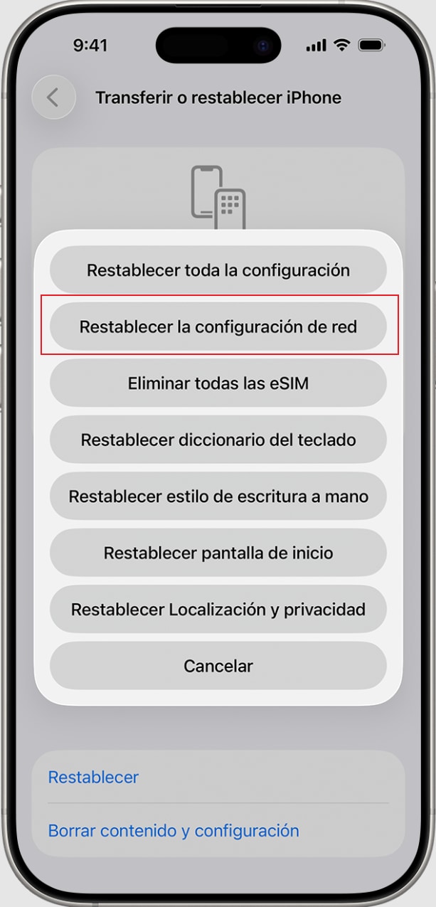 restablecer ajustes de red en iPhone