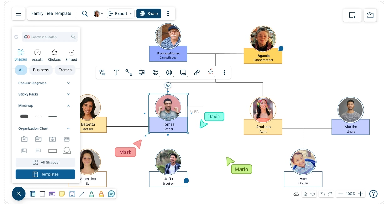 Creately: mejor para colaboración y contexto adicional