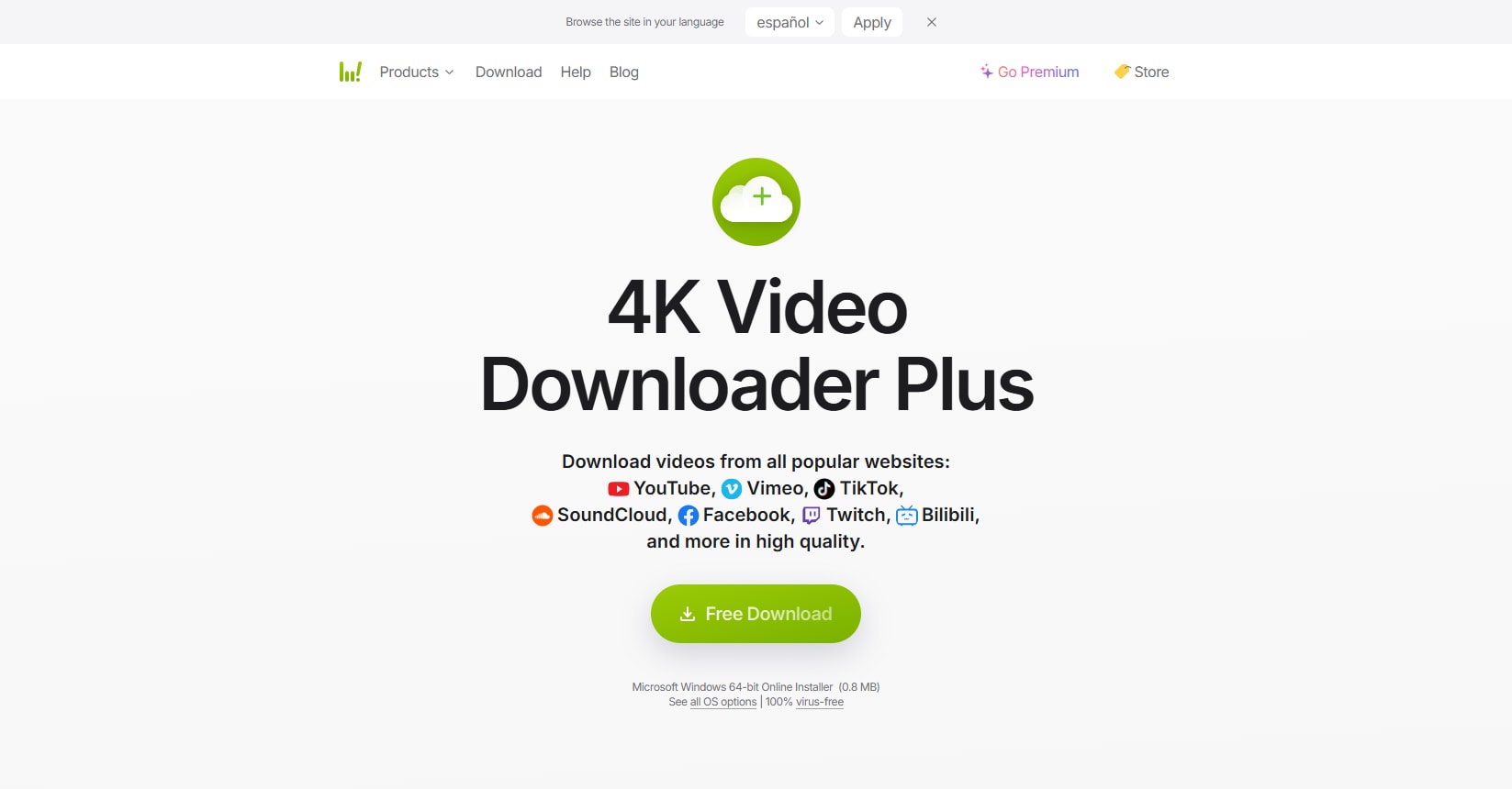 Interfaz de 4K Video Downloader Plus con opciones de calidad y subtítulos