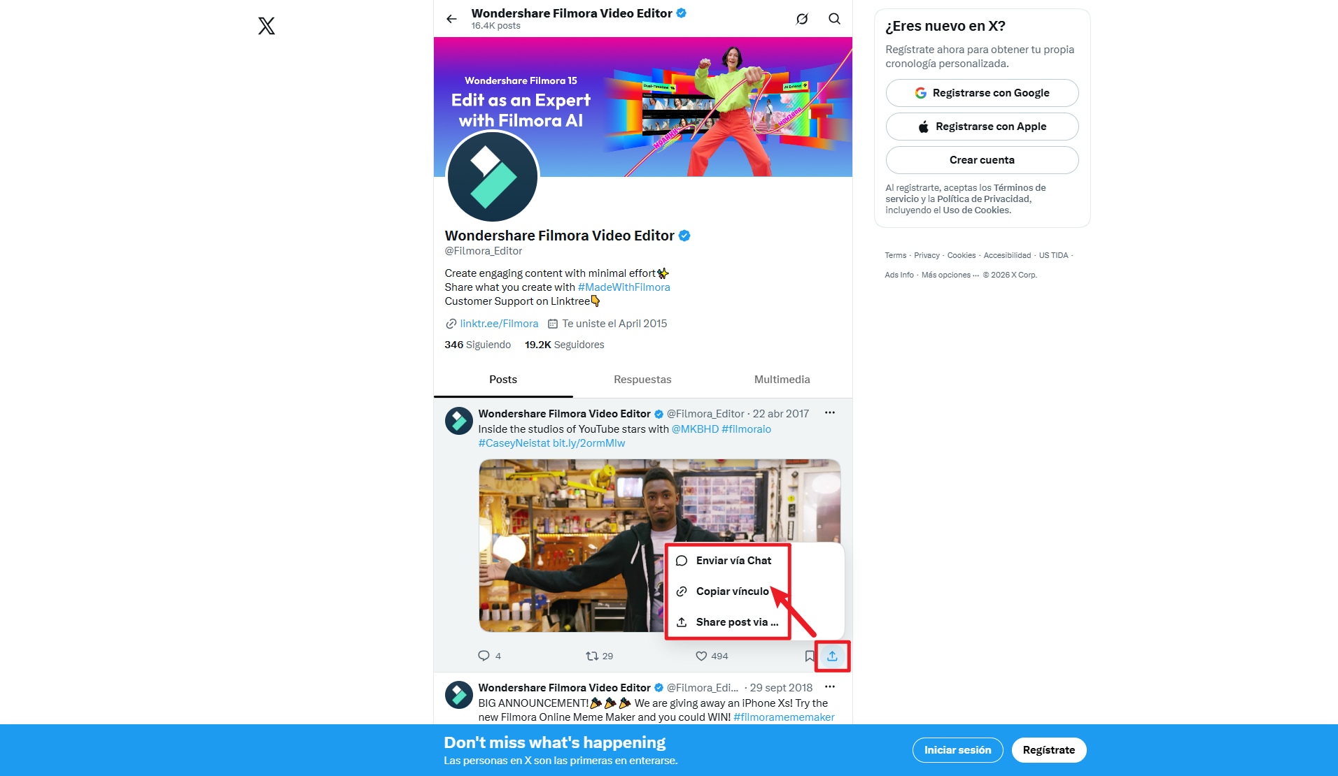 Copia el enlace exacto de la publicación