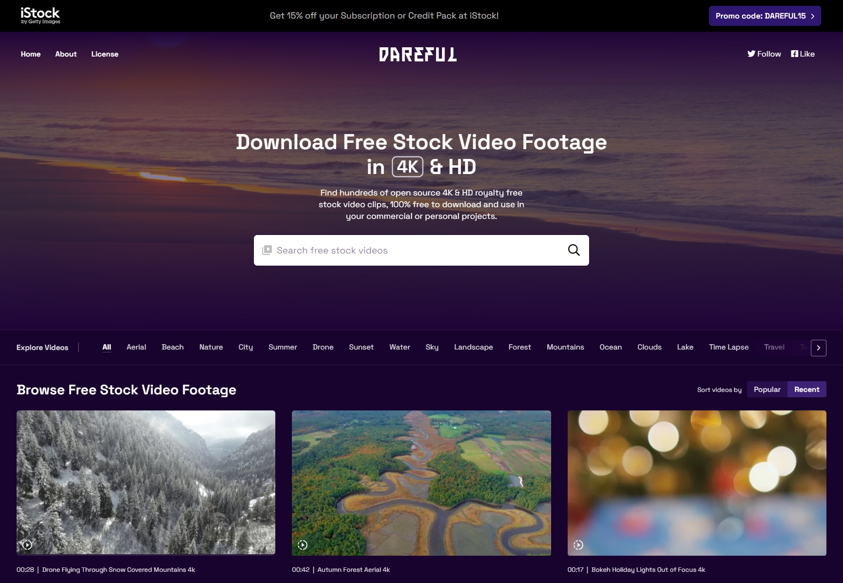 Dareful: videos gratuitos en 4K con atribución obligatoria