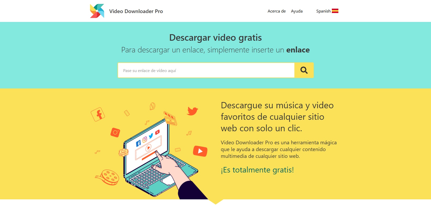 Página principal de Video Downloader Pro con campo de URL