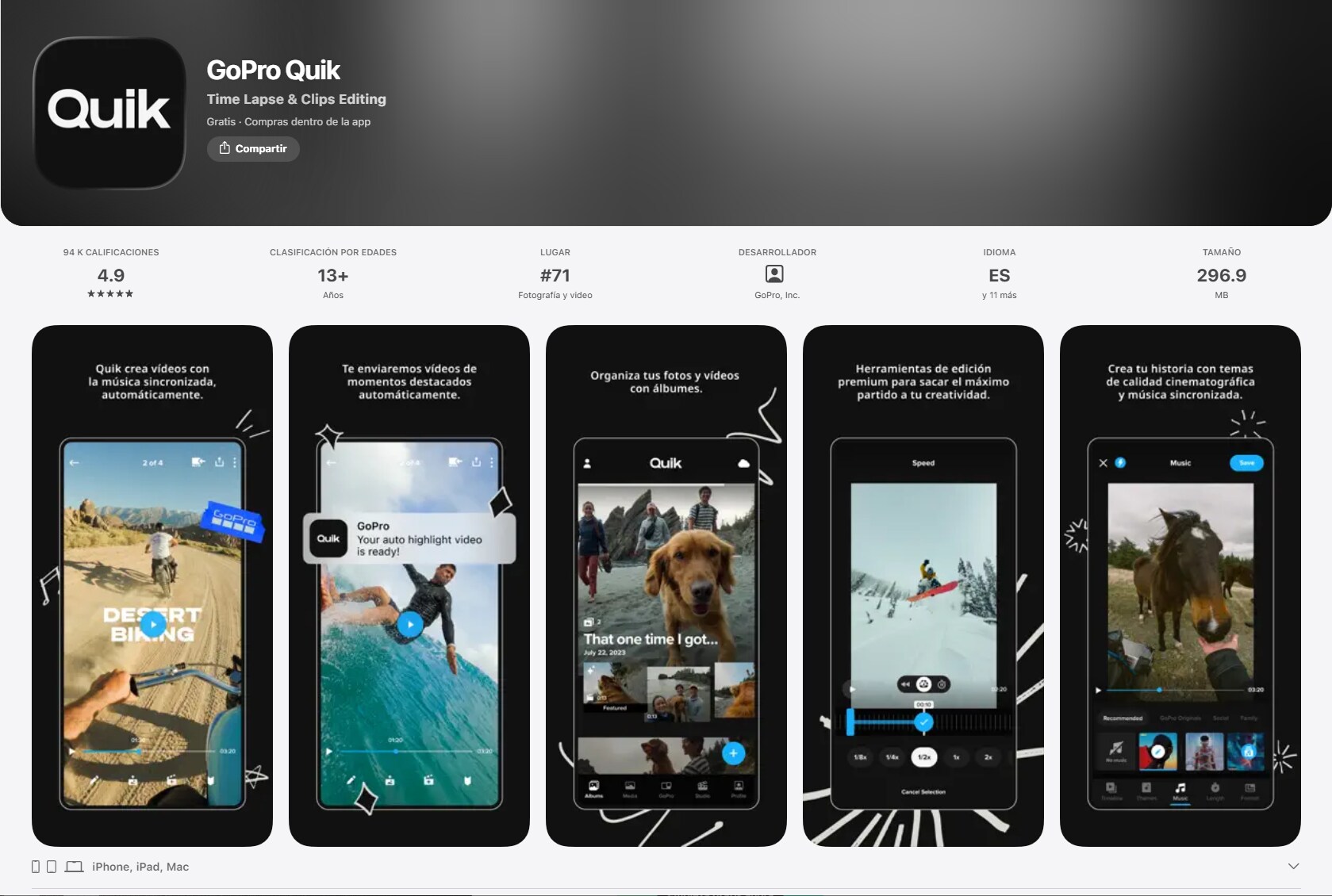GoPro Quik: app para editar videos de acción rápidamente