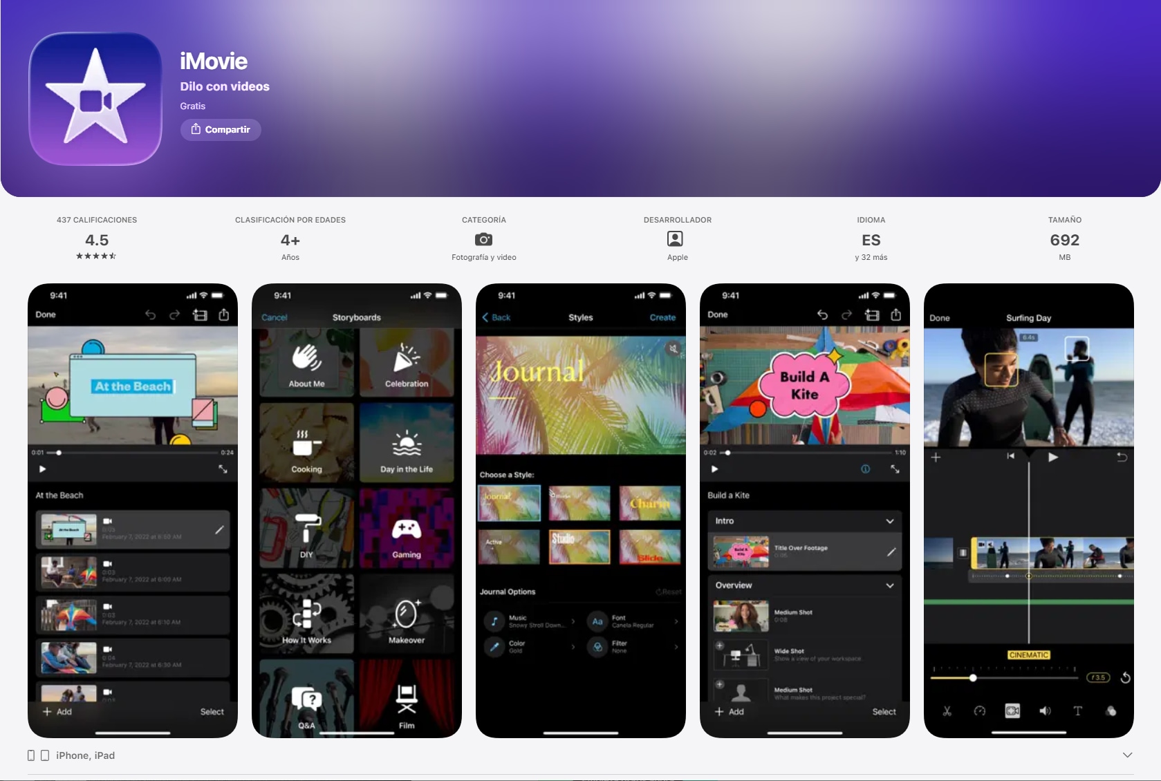 iMovie para iPhone y iPad: edición gratuita en dispositivos Apple