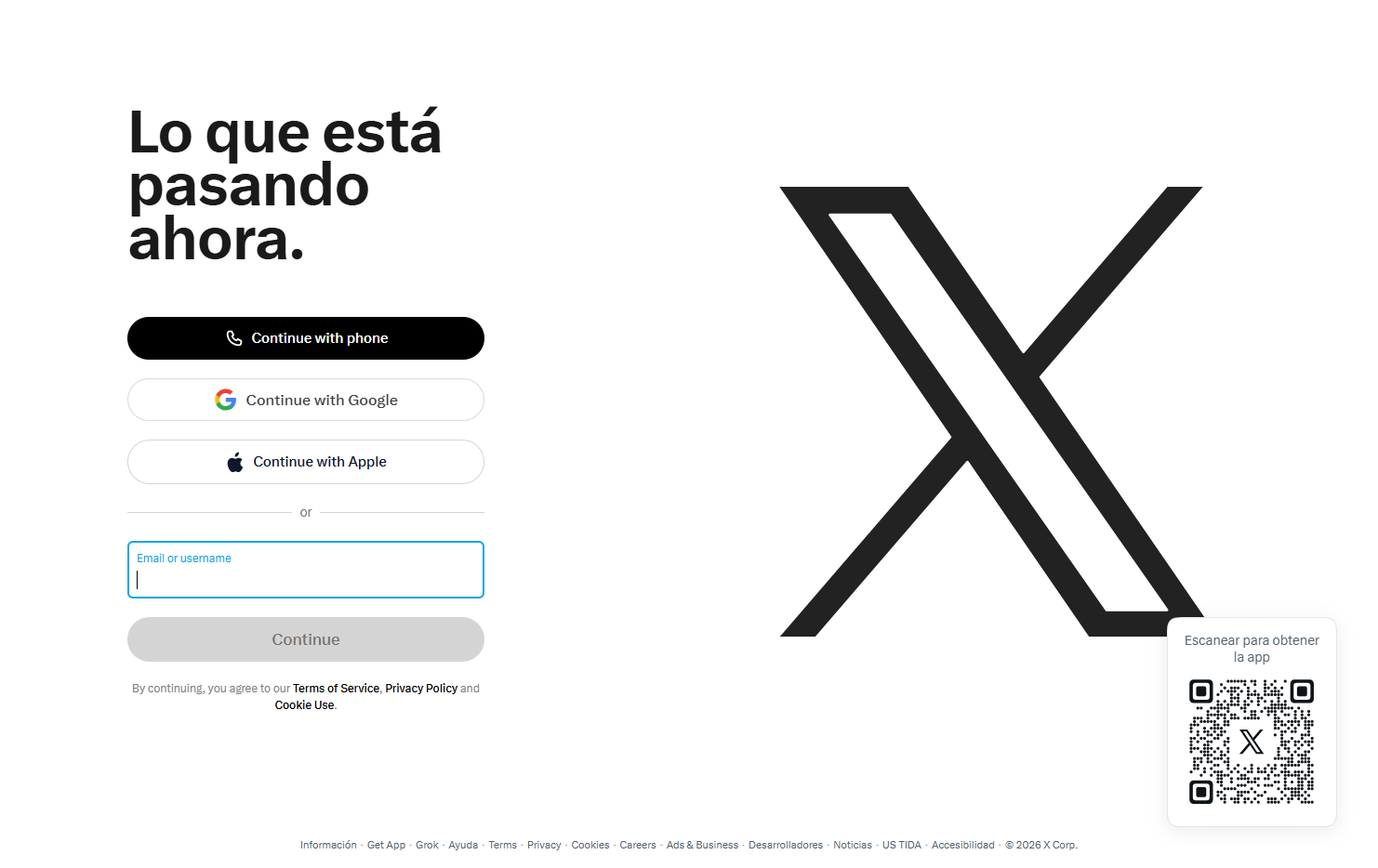 iniciar sesión en x