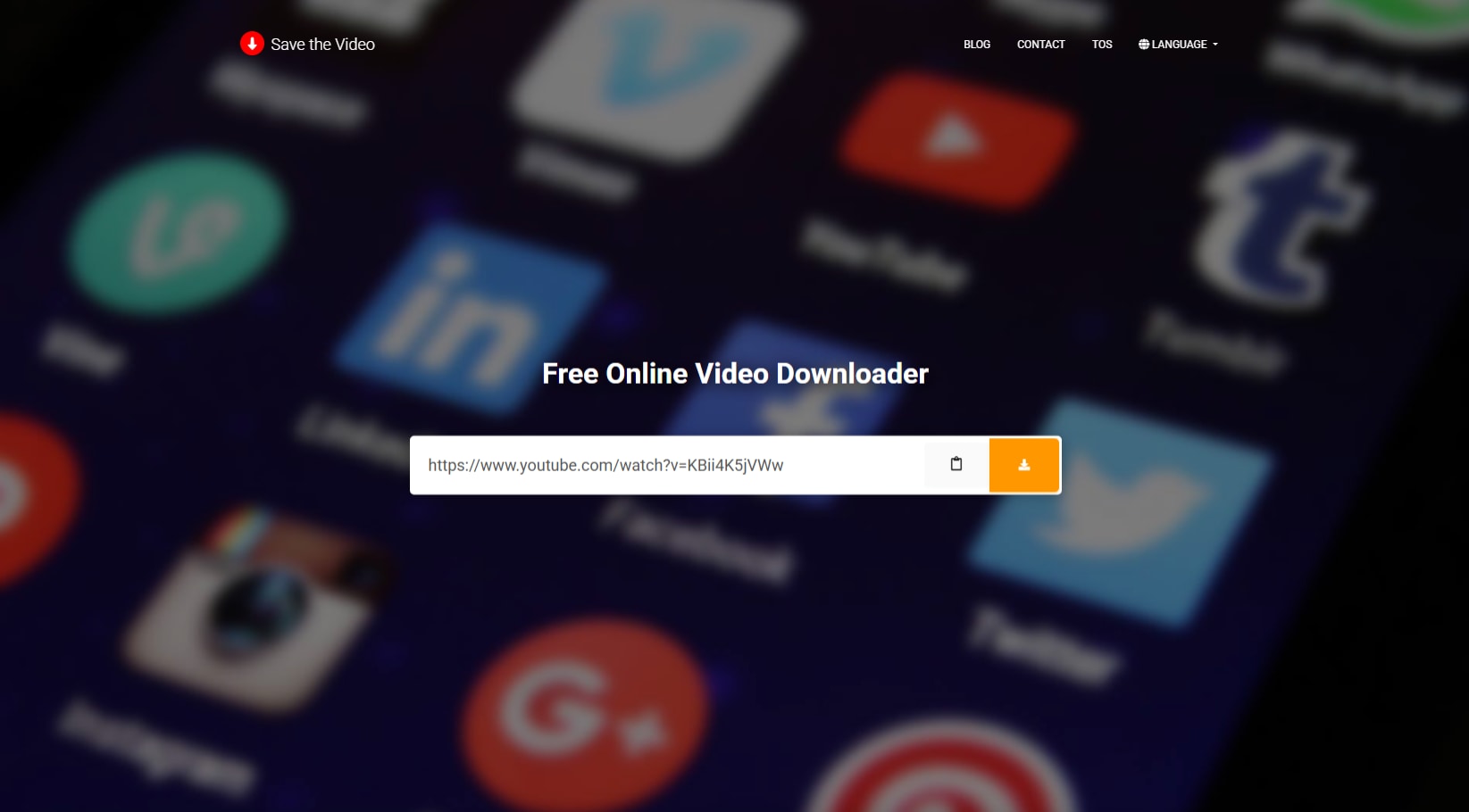 Página principal de SaveTheVideo con campo de URL