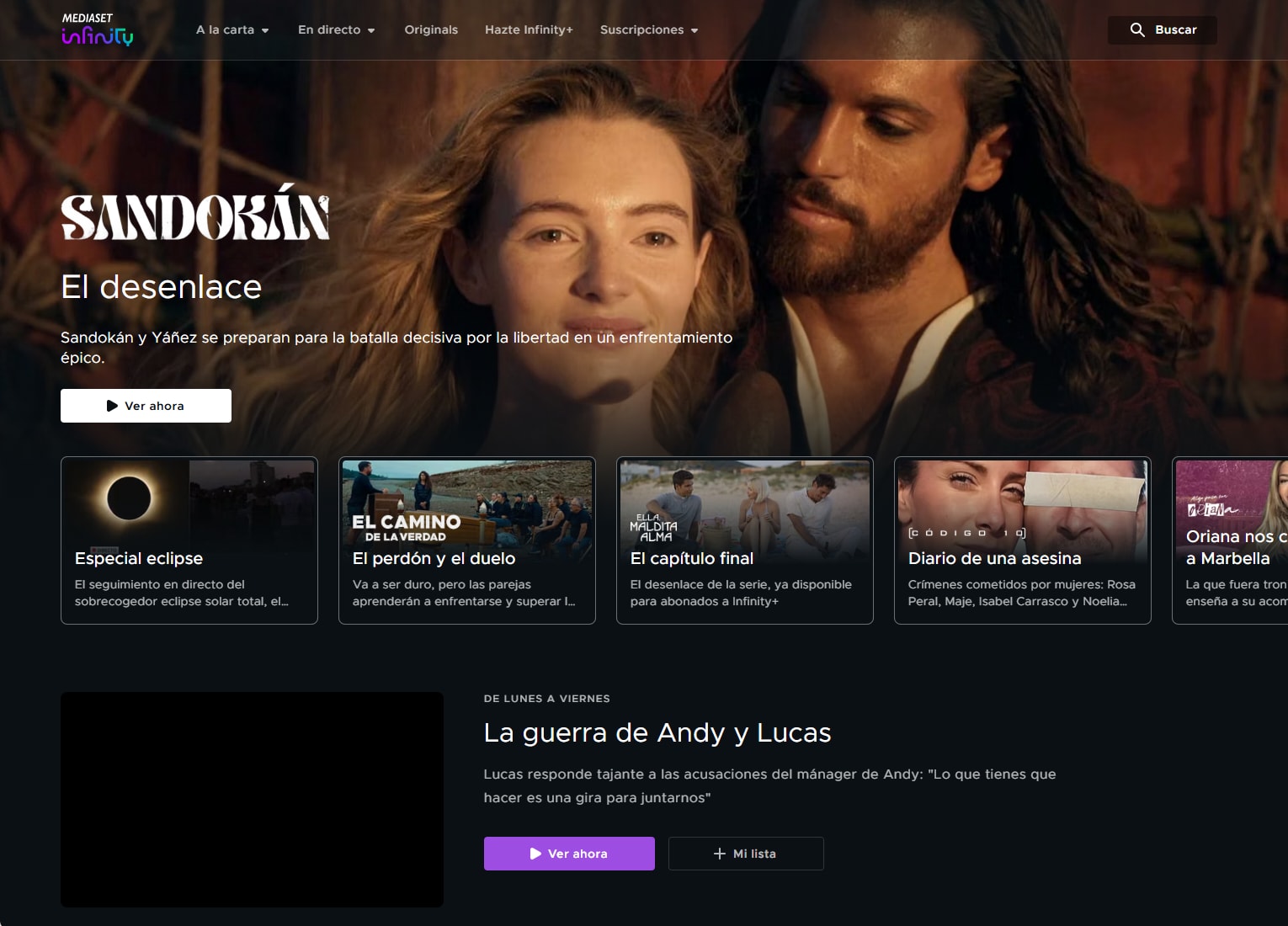 Captura de pantalla de Mediaset Infinity