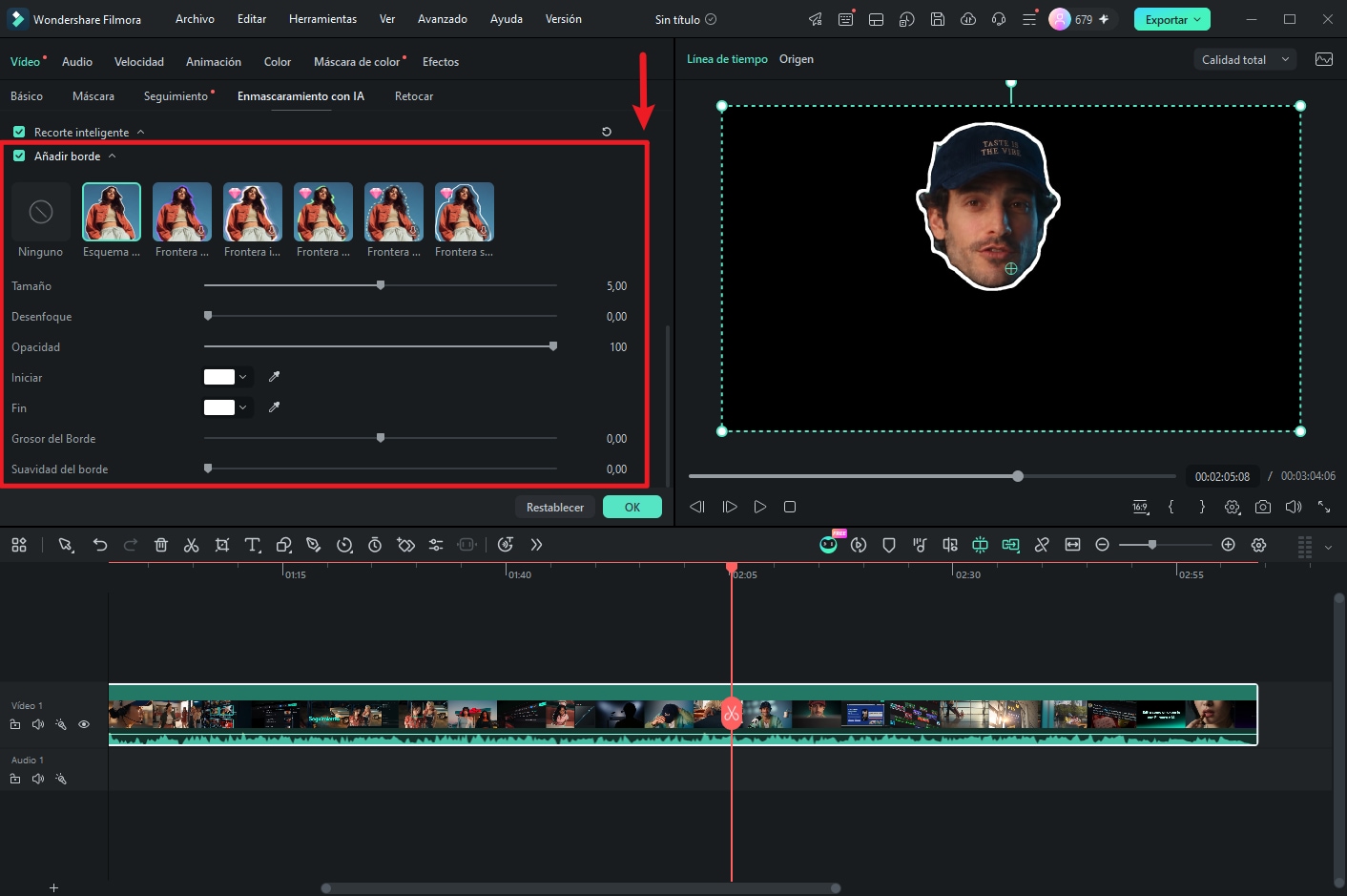 Resultado de una cara aislada de un video con IA en Filmora