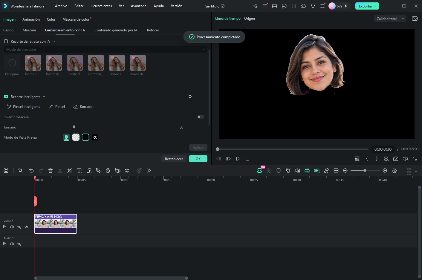 Aplicar el recorte de una cara y seguir editando en Filmora