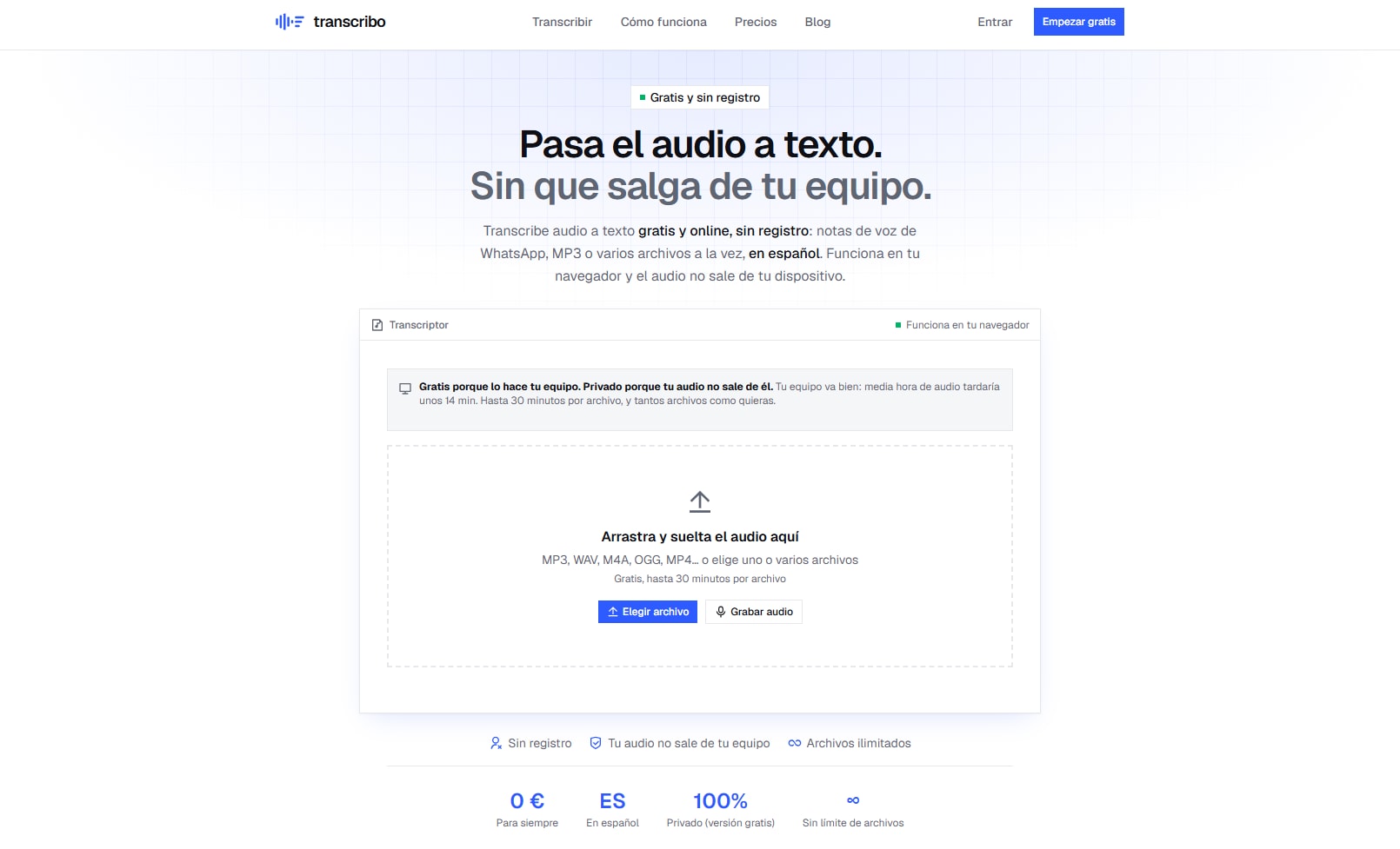 Transcribo: para procesar el audio localmente en el navegador