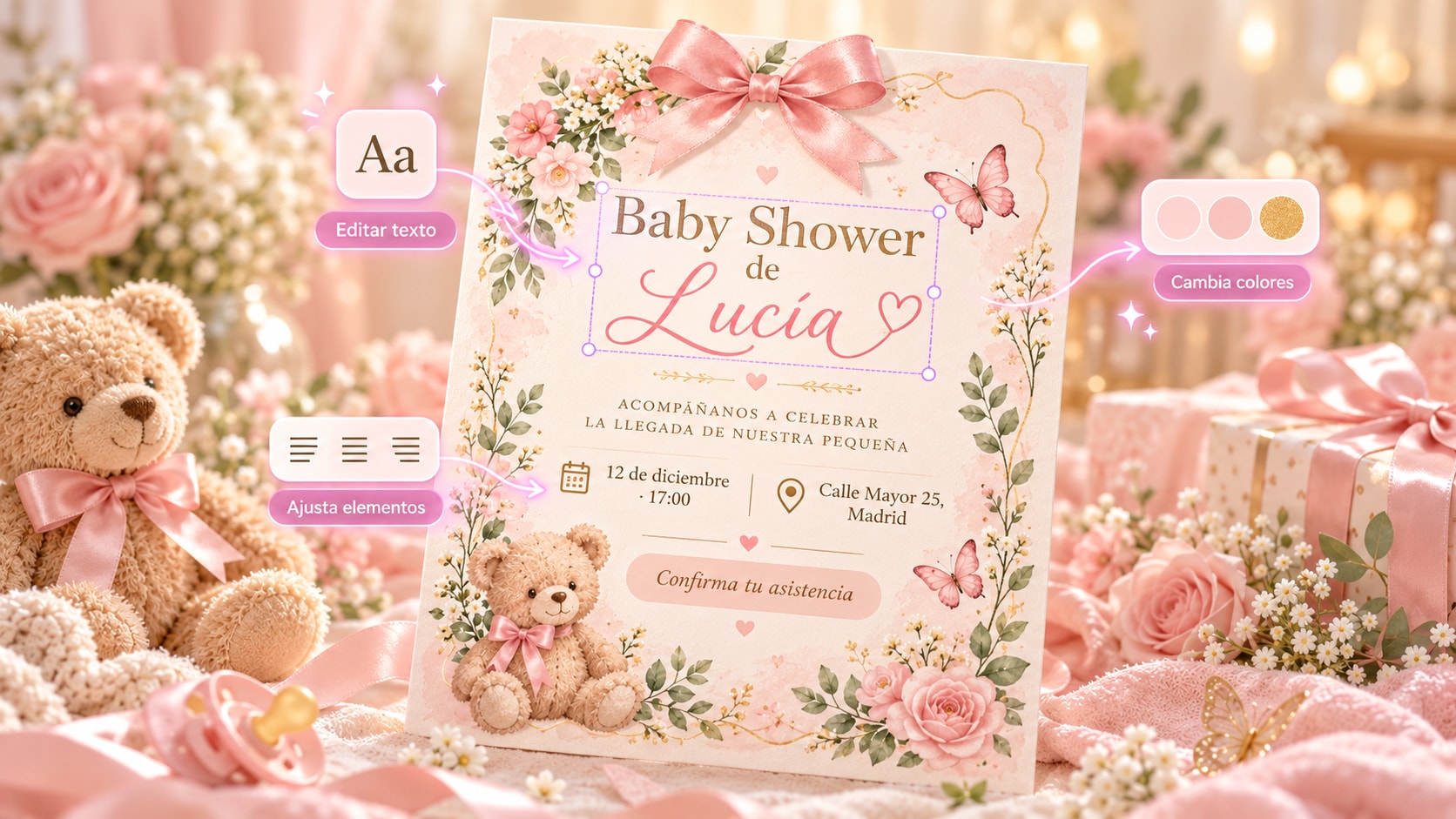 interfaz de Filmora convirtiendo una invitación de baby shower de niña en video animado