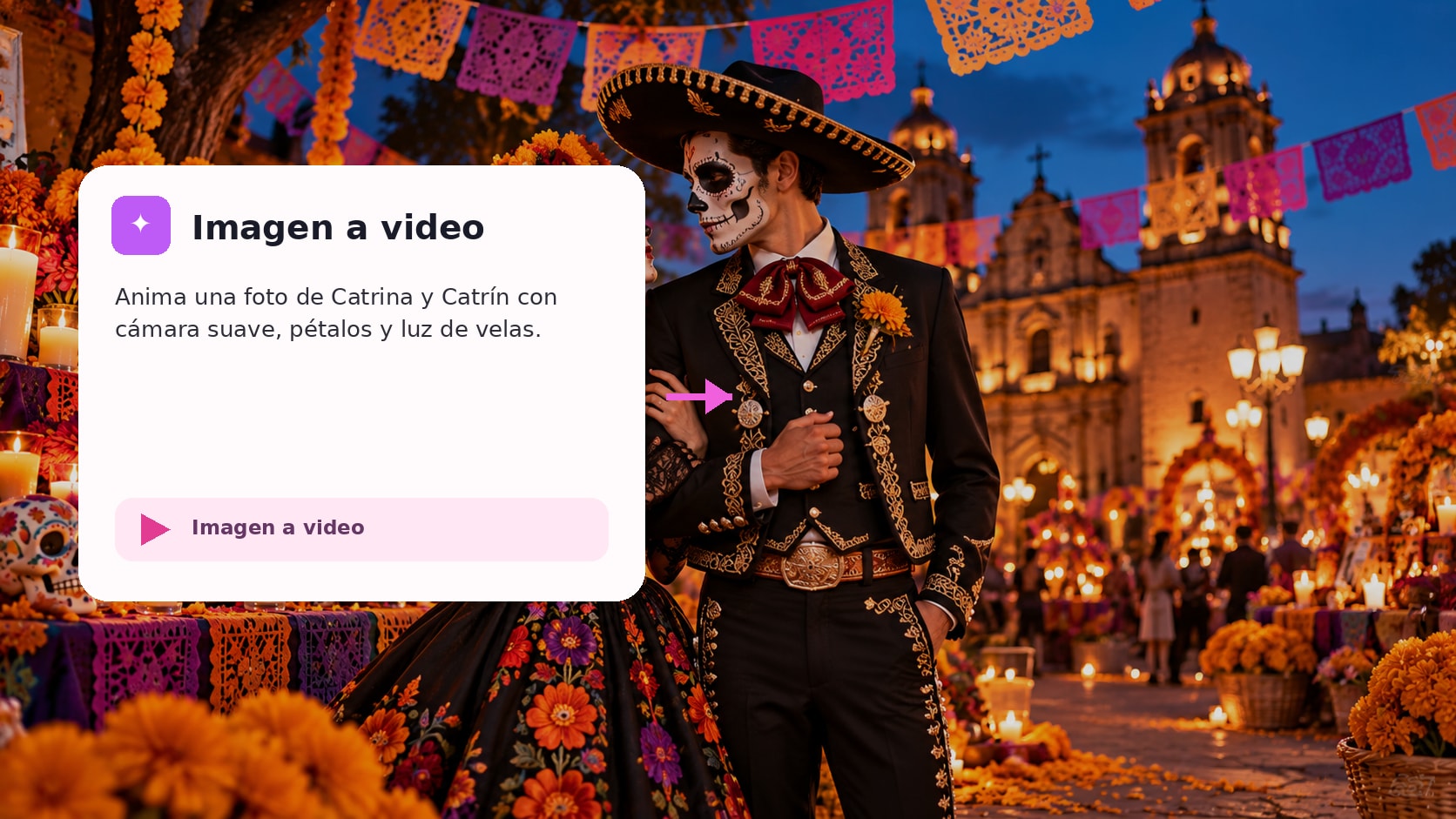 foto de pareja Catrina convertida en video con IA