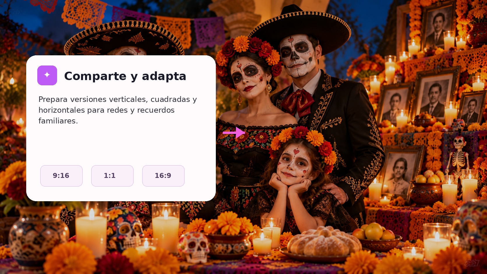retratos de Catrina y Catrín adaptados a formatos 9 16 1 1 y 16 9