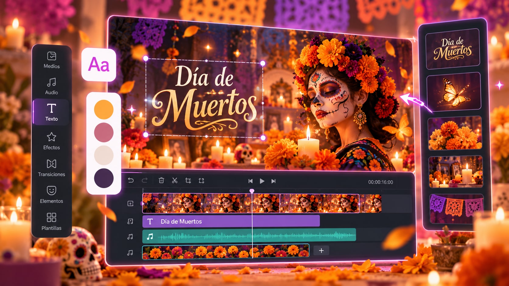 Editar y exportar un video de Día de Muertos con IA en Filmora