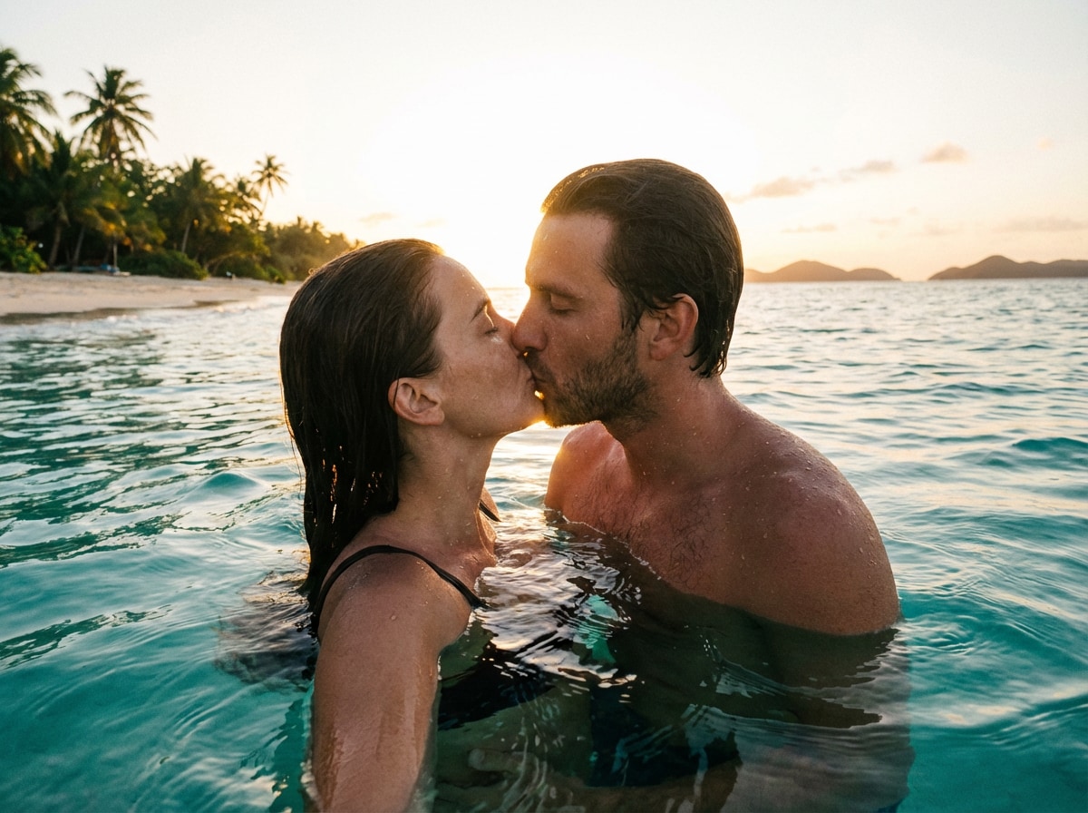 vídeos de pareja besándose bajo el agua con IA en Filmora