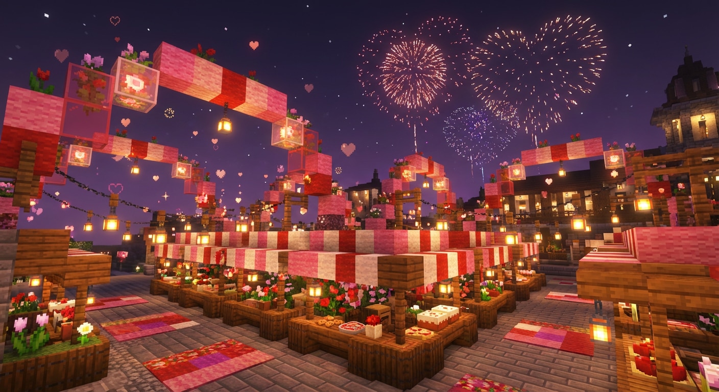 vídeo de Minecraft con efectos de corazones y música