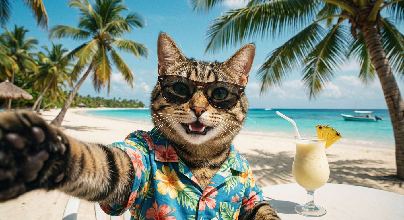 Ejemplo de imagen de gato viajero creada con IA