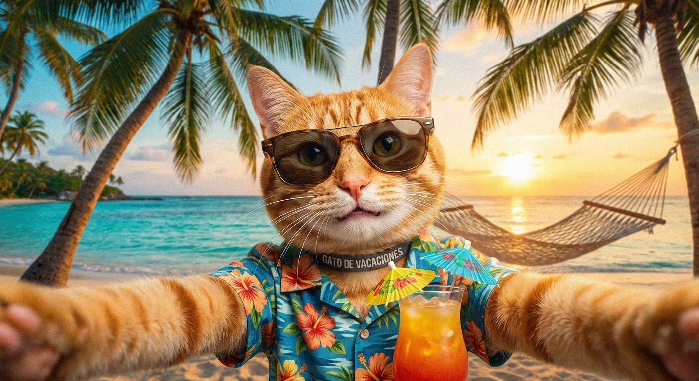 Añadir texto y efectos a foto de gato viajero