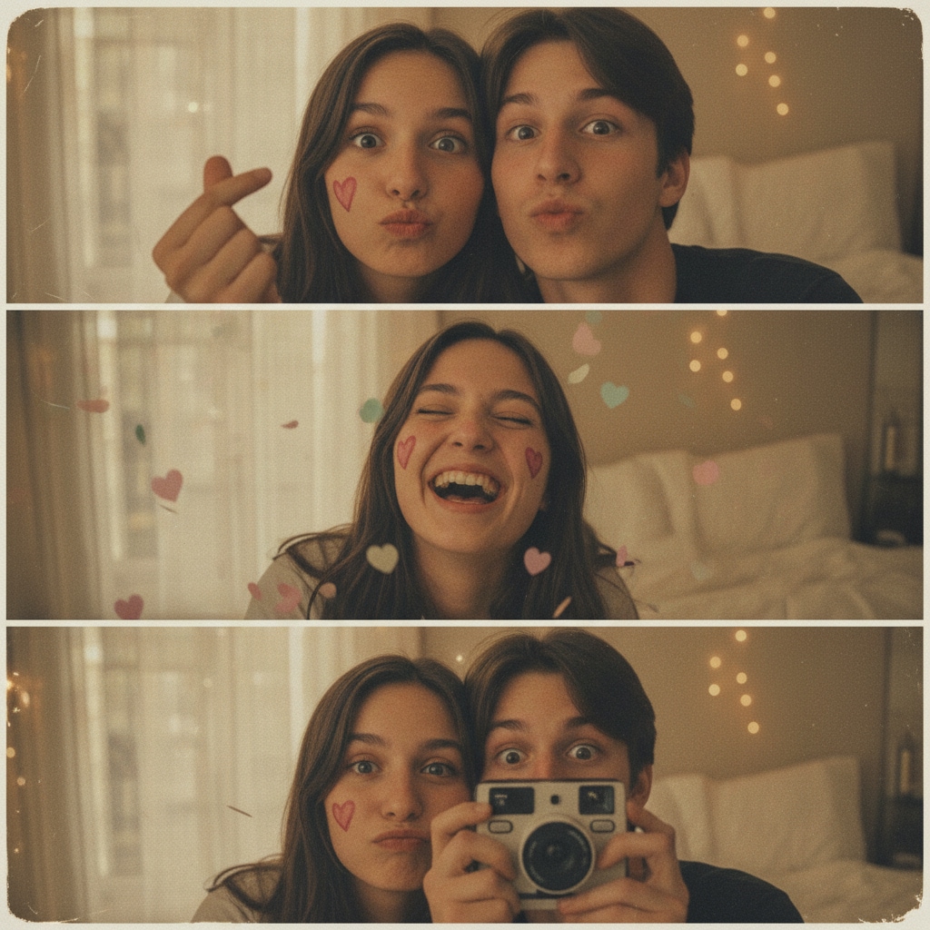 tira de fotos con selfies en pareja y estilo cálido
