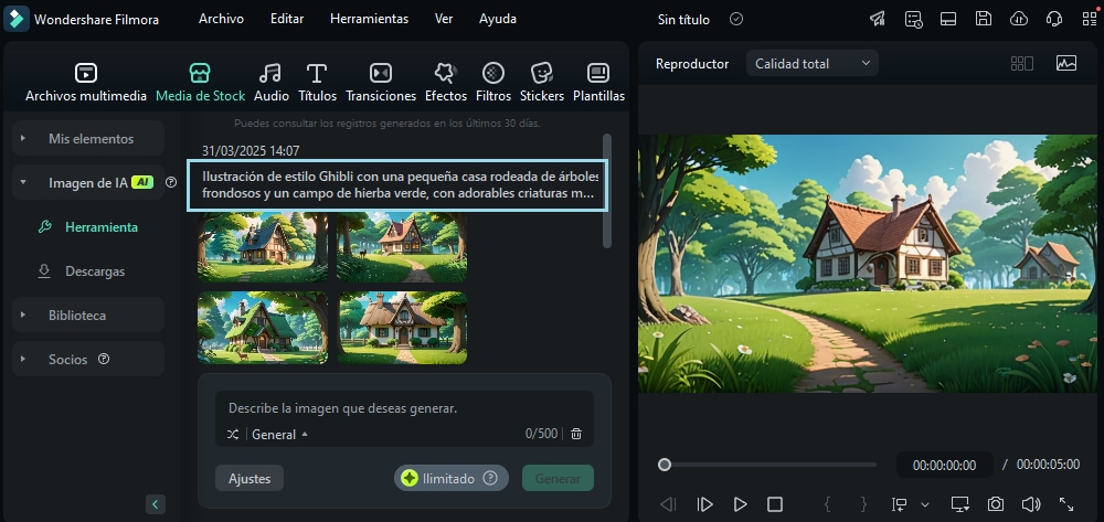 genera imagen gibli con Filmora