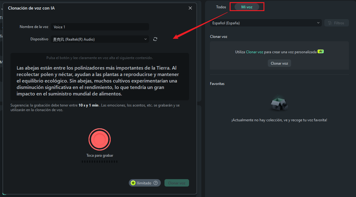 graba tu voz para generar la voz con texto