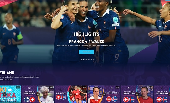 UEFA.tv app para ver Eurocopa Femenina 2025 y fútbol europeo gratis