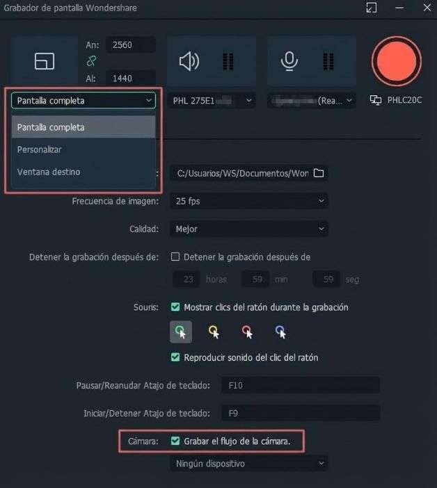 ajustes para grabar fútbol en directo