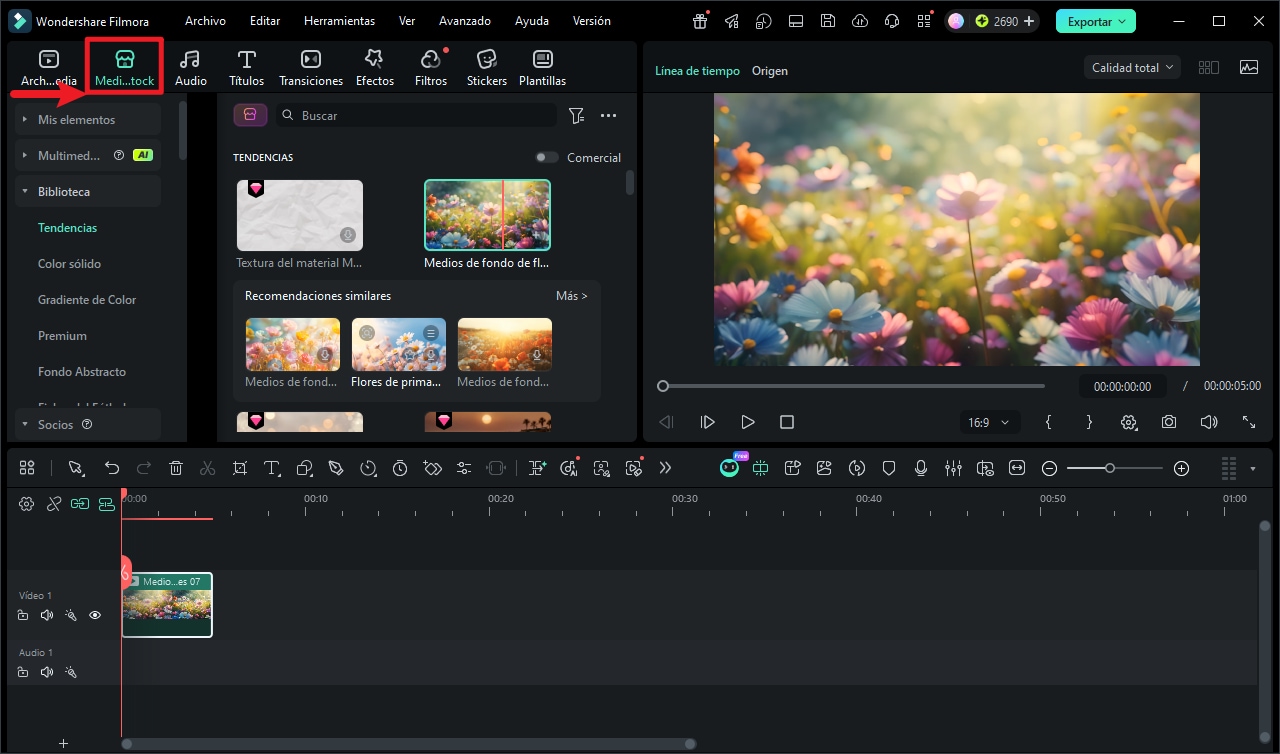 Filmora Stock Media: videos de stock integrados en el editor