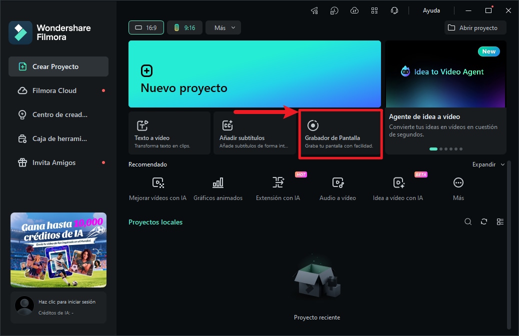 Abre el grabador de pantalla de Filmora