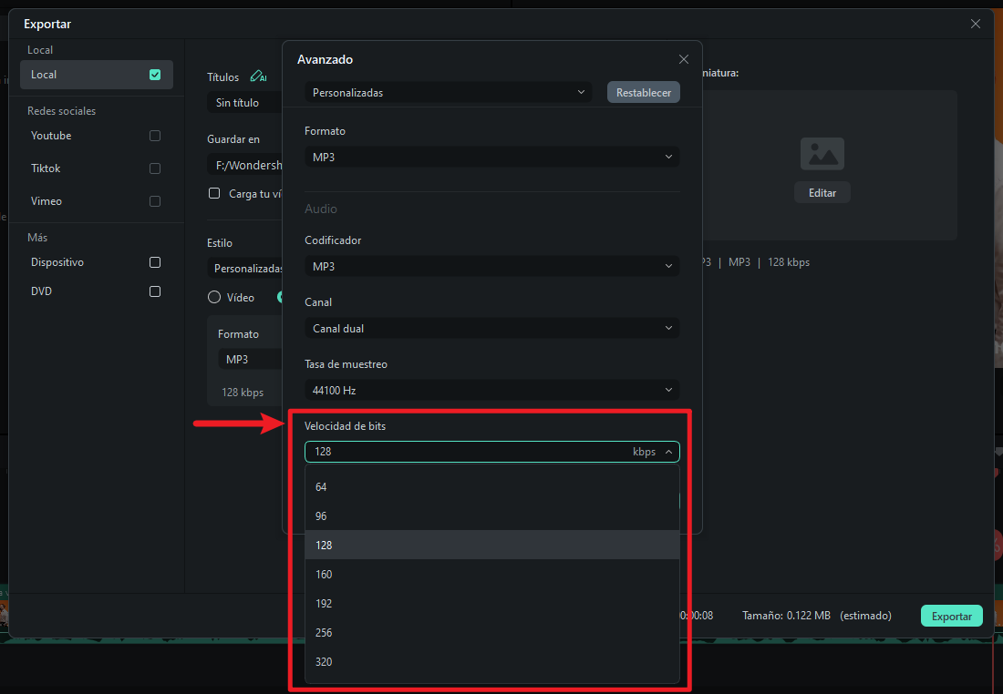 Reduce el bitrate según el tipo de audio