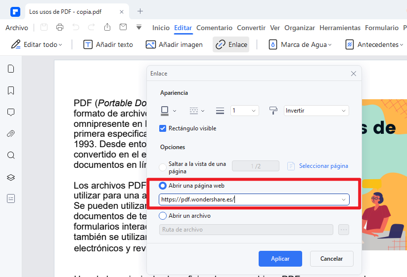 crear una URL para abrir un archivo PDF