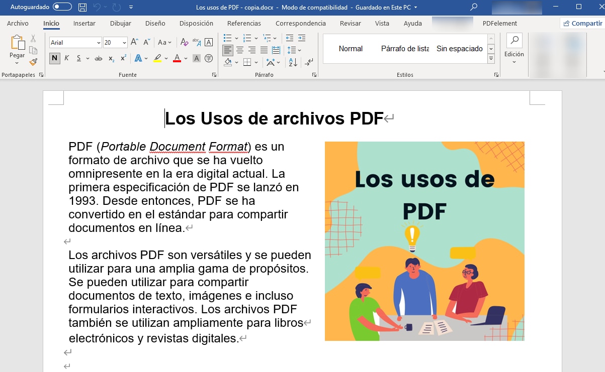 cómo insertar PDF en Word