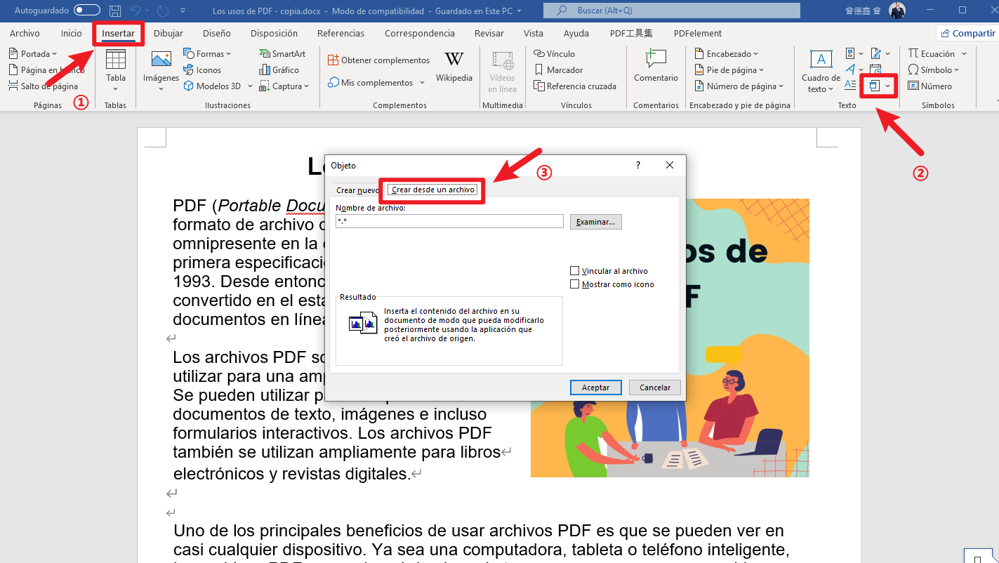 cómo insertar PDF en Word como imagen