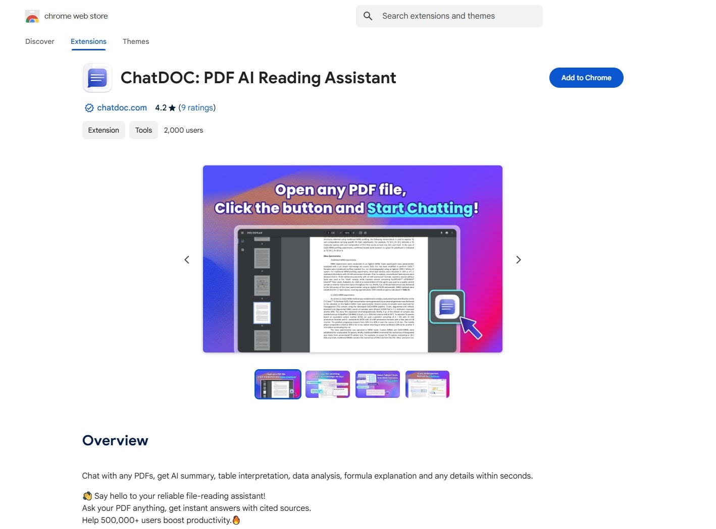 ChatDOC extensión de ia de PDF para Chrome